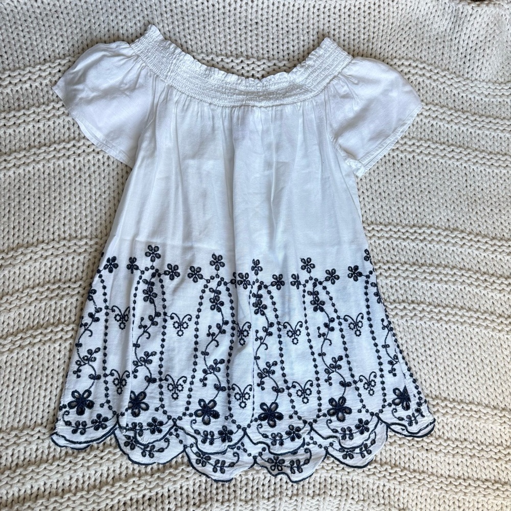Old Navy White Off Shoulder White with Navy Embroidery Women's Top XS